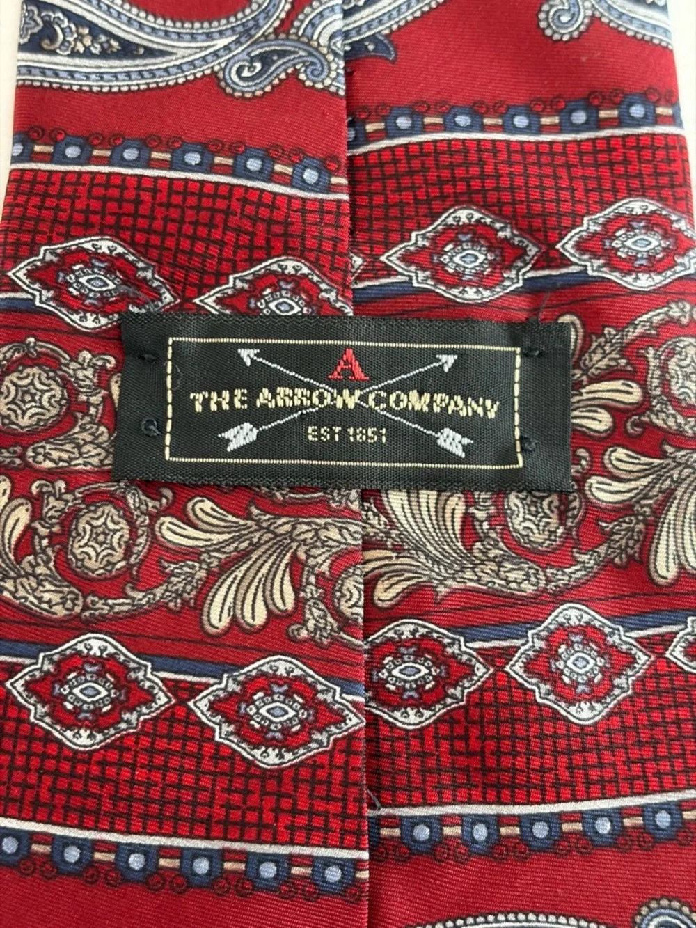 Vintage Arrow Red Paisley Silk Tie Italian Silk Classic Wide Necktie